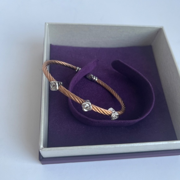 Charriol 18K White Gold Tree stations Diamonds Rose Gold Cable Bracelet NEW - Picture 2 of 6